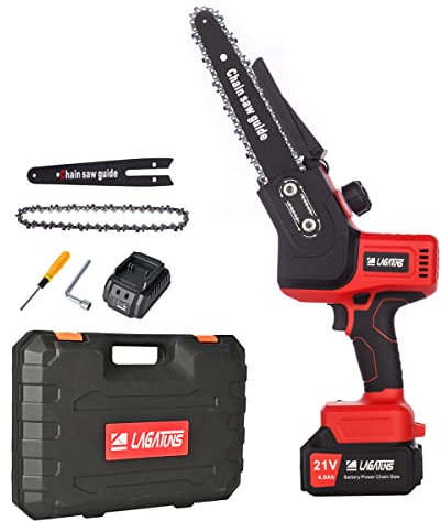 Motosega a batteria, dotata di 4 pollici e 7 pollici, motore senza spazzole, batteria e caricabatterie da 21 V 4,0 Ah, motosega elettrica per il taglio del legno di rami di alberi…