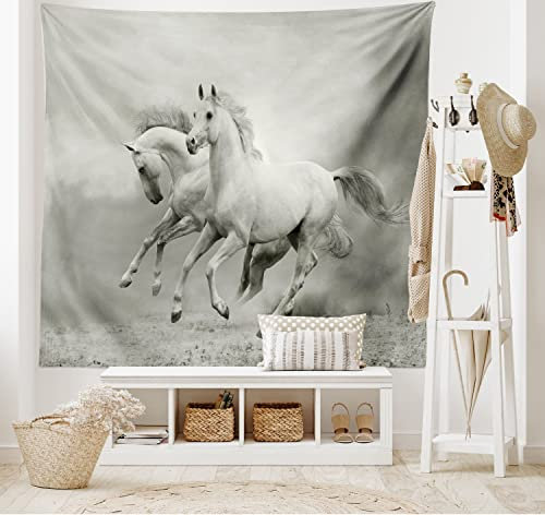 ABAKUHAUS Schwarz-Weiss Wandteppich und Tagesdecke, Pferd Freedom Theme aus Weiches Mikrofaser Stoff Waschbar ohne Verblassen Digitaldruck, 230 x 140 cm, Schwarz und Weiß