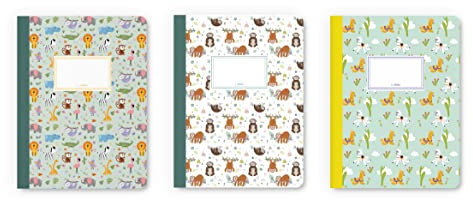 dabelino® 3er Set Notizhefte A5 für Kinder: liniert (Dschungel-Tiere, Faultier, Lama) - Hausaufgabenheft, Schreibheft, Geschenk zur Einschulung, Schultüten-Füllung für Jungen und Mädchen