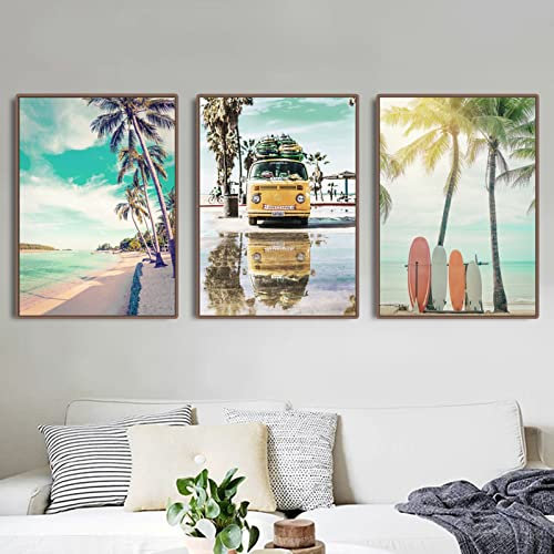 TROYSINC 3er Premium Modern Poster Set, Strand Leinwandbilder, Sommer Landschaft Wandbilder, Stilvolle Ohne Rahmen Kunst Bilder für Wohnzimmer (Stil A,30 x 40 cm)