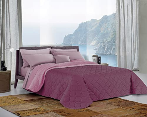 CLARA HOME Copriletto Singolo 1 Piazza Estivo Double Face Fucsia/Malva, Trapuntino in Velluto Soffice Manopesca, Colori Luminosi, Ideale Autunno Primavera, Made in Italy