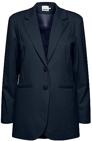 ICHI IHKATE SUS OVERSIZE BL Damen Blazer Longblazer Jacke Long-Blazer mit Knöpfen Stretch und Reverskragen, Größe:M, Farbe:Total Eclipse (194010)