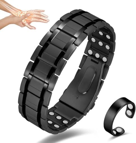 Vicmag 3 x magnetarmband herren, Lymphdrainage Reines Titan ultrastarke Magnete, gesundheit, verstellbares, Einstellwerkzeug und Geschenkbox (Schwarz)