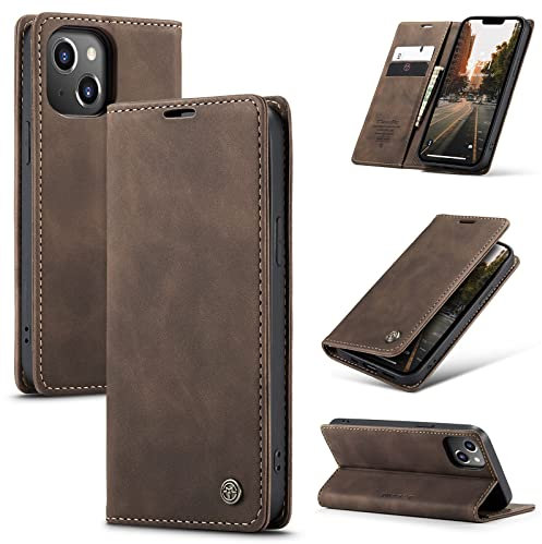 niloucase Custodia per iPhone 14 Flip Caso in PU Pelle Premium Portafoglio Custodia,Supporto Stand,Chiusura Magnetica-caffè