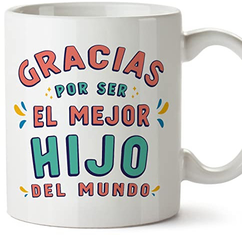 MUGFFINS Tazas para HIJO - En Español - Gracias por ser el mejor - 11 oz / 330 ml - Regalo original y divertido