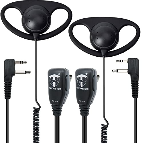 TechSide Kopfhörer mit 2-poligen PTT-Mikrofon, 2-polig, Midland, Funkgerät, kompatibel mit G7 pro G8 G9 pro M24 M24 plus M48 M99 G6 XT G7 XTR | TV-Sicherheit Aufnahmen (2 Stück)