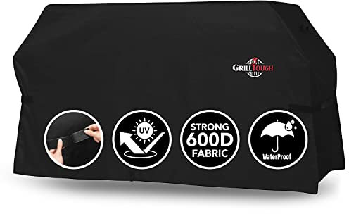 GrillTough Robuste Grillabdeckung für Outdoor-Grillplatte, passend für 71,1 cm Grillplatte, wasserdicht, wetterbeständig, UV- und farbbeständig, mit verstellbaren Riemen, flach, Schwarz