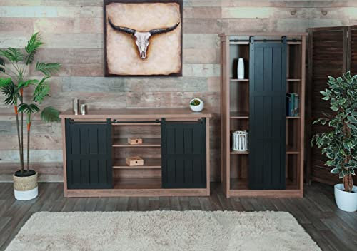 Wohnzimmerset aus Schrank und Sideboard HWC-K75, Schiebetüre Staufächer, Holz-Optik Industrial Metall - braun