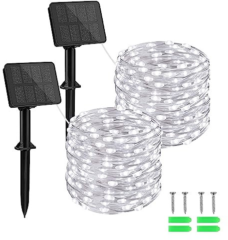 aifulo Solar Lichterkette Aussen, 2x10M 100 LED Lichterkette Außen Solar, 8 Modi IP65 Wasserdicht Solarlichterkette Außen mit Smart Control für Terrasse, Garten, Hochzeit, Party, Festival, Balkon