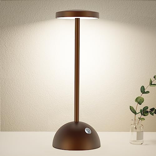 Hapfish LED Tischlampe Kabellos Akku, 5000mAh Niedlich Tischleuchte Kabellose, Dimmbar, 3 Farbtemperatur, Batteriebetrieben Aufladbar für Outdoor Nachttisch Restaurant Esstisch - Braun