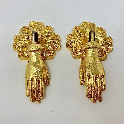 Knobs By Blossom Victorian Style Pair (x 2) Vintage Hands Iron Drawer Pulls, French Chic, Cabinet Door Handle, Door Knob (Gold)