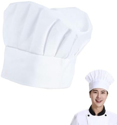 Gorro de Cocinero, Sombrero de Cocina Gorro de Chef con Goma Elástica Sombrero de Chef Blanco Tela Elástica Ajustable Cocina Headgear Gorro de Panadero Gorro para Cocina Restaurante Hotel