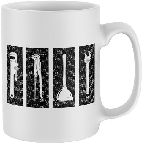 Purple Print House Funny Mug For Plumbers Plunger Spanner Wrench Plumbing Tradesman Coffee Tea Cup