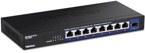 TRENDnet, TEG-S5091, Switch 2,5G Non géré à 9 Ports avec Port SFP+ 10G, 8 Ports 2,5GBASE-T, capacité de Commutation de 60 Gbit/s, sans Ventilateur, montable au Mur, Noir
