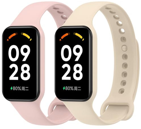 Vancle 2 Pièces Bracelet Compatible avec Xiaomi Smart Band 8 Active/Redmi Smart Band 2 Femme Homme, Souple Silicone Bracelet de Remplacement pour Xiaomi Smart Band 8 Active, Starlight/Rose