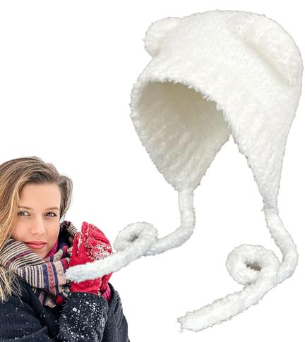 Aizuoni Bärenohren Strickmütze - Weiche Und Bequeme Süße Strickmütze | Warmer Strickmützen Weicht Baumwolle-Futter Mit Süße Bärenohren Winter Für Frau, Freundin, Tochter