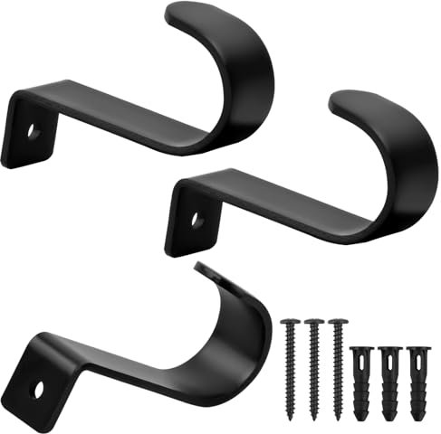 Lot de 3 Support de Tringle à Rideaux avec 3 Vis, Supports de Poteau Rideau, Support Muraux Tringle à Rideau, Support de Draperie Tringle Noirs Durables pour Maison Chambre Bureau