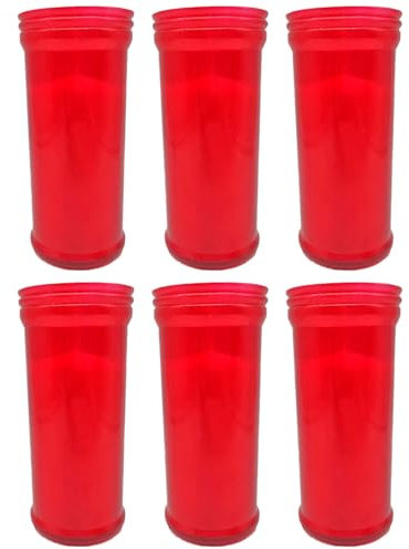 Acan Tradineur - Pack de 6 Velas de Santo, velones litúrgicos de parafina y Cera Vegetal, decoración de Iglesias, cementerios, tumbas (Rojo, 13,5 cm)