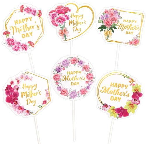 Cupcake-Topper mit Aufschrift Happy Mother's Day, 24 Stück, mit Blumenmuster, Muttertags-Kuchendekorationen, Muttergeburtstagsparty-Dekorationen