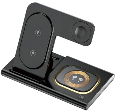 Vortex A80AB 4-i-1 magnetiskt hopfällbart trådlöst LED-nattljus Telefon/Intelligent klocka/TWS öronbug Qi Bordsladdningsstation (Sart FOR APPLE))