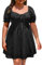 Pinup Fashion Plus Size Casual Eyelet Puff Sleeve Short Summer Sundress A Line Babydoll Cute Mini Dress, Black, 22 Plus