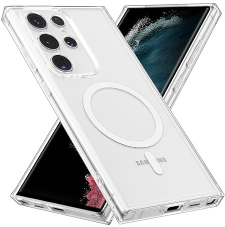 RALEAVO Handyhülle für Samsung Galaxy S22 Ultra 5G, Magnetische Klar Handyhülle Kompatibel mit MagSafe, Stoßfest Militär-Grade Schutz Bumper hülle für Samsung S22 Ultra, Klar (Magnetisch)