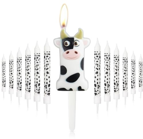 White Black Cow Birthday Candle,Cow Number 1 Candle for Cake, Girls Boys 1st Birthday Decorations, Cowboys Cowgirl Party Decorations, Farm Animal Themed for Girl Boy Birthday Party Supplies