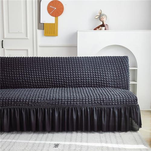 DOTBUY-SHOP Sofabezug Ohne Armlehnen mit Rock, Seersucker Armlose Sofabettüberzug, Stretch Schonbezug Klappbar Sitzcouch, Sofa Schutz, für Klappsofa Bett (Dunkelgrau,2 Sitzer)