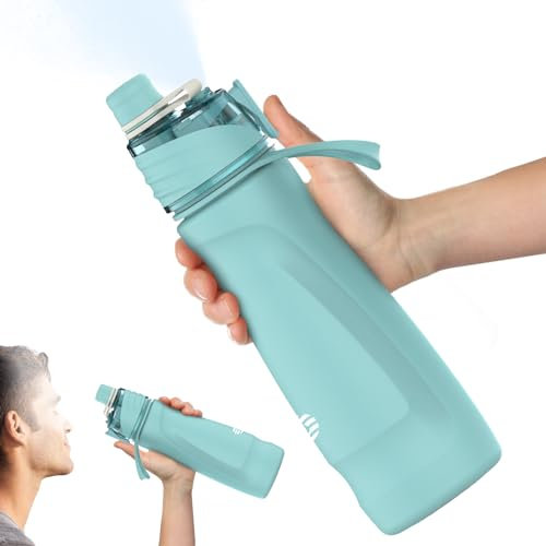 CUPYUOOU Misting Water Bottle, 24oz Insulated Water Bottle, 2-in-1 Mist & Sip Stainless Steel Water Bottles, Sports Water Bottle for Hiking, Running, Gym, Teal Blue