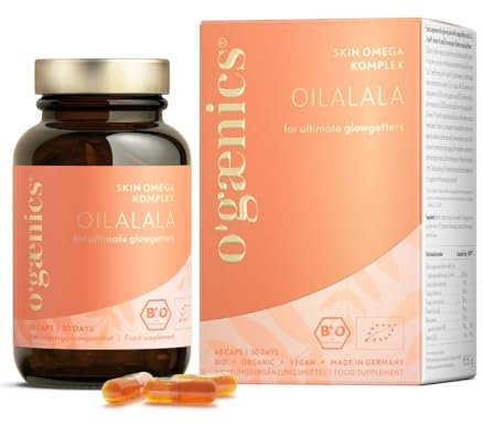 Ogaenics Oilalala Skin Omega-Komplex, 1000mg veganes Omega-3-6-7-9 plus Vitamin E & A aus Bio-Sanddorn für trockene Haut & Schleimhaut, nachhaltig in Deutschland hergestellt, laborgeprüft, 60 Kapseln