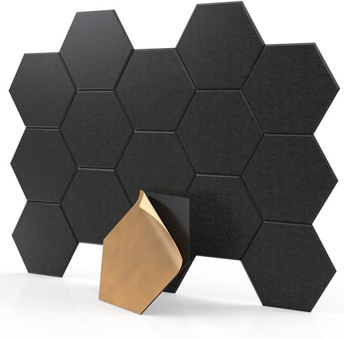 18 Stück schwarze sechseckige selbstklebende Akustikpaneele, 30,5 x 25,4 x 1 cm, schalldichte Wandpaneele, schallabsorbierend für Studios, Büros und Heimkinos