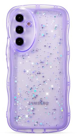 ZTOFERA Durchsichtig Hülle für Samsung Galaxy A54 5G, Niedliche Lockige Wellen Rahmen Bling Stern Glitzer Design Weiches TPU Cover Leichtgewicht Stoßfeste Schutzhülle für Mädchen Frauen, Lila