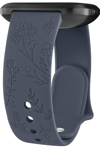 Wanme Gravé Floral Bracelets de Montre 20mm 22mm, Bracelets en Silicone Imperméables, Bracelet de Remplacement Réglable à Dégagement Rapide pour Homme Femme (Bleu Gris, 20mm)