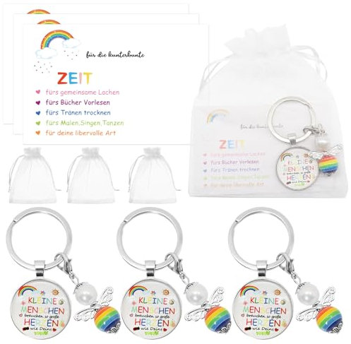 Abschiedsgeschenk Erzieherin, 3 Sets Erzieherin Geschenk, Erzieherin Schutzengel Schlüsselanhänger, DANKE Geschenk mit Dankeskarte, Kita Kindergarten Abschied Perlenengel Karte, Engel Glücksbringer