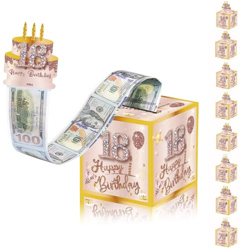 Geldgeschenke Geburtstag Überraschungsbox für Mädchen 18 Geburtstag Surprise Box,Rosegold DIY Geburtstag Geschenkverpackung Geldgeschenke Verpackung,Rosa Gold Geldgeschenk Happy Birthday Tortendeko