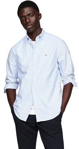 Tommy Hilfiger Long Sleeve Oxford Regular Fit, Men's Button Down Shirts, Also Available in Big and Tall, Cloudy Blue/White, XL