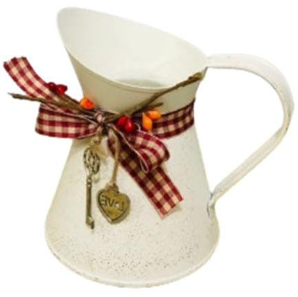 Malloy Flower Vase Bucket Bow Heart Pendant Can Farmhouse Rustic Jug for Centerpiecess Country Iron Pitcher Planter Jug-A Easy Install
