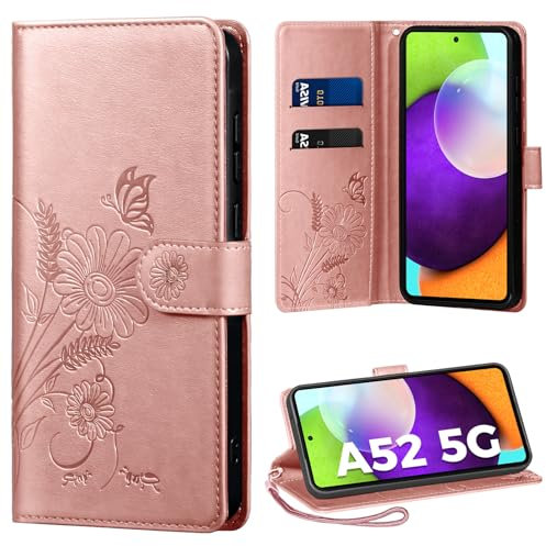 Handyhülle für Samsung Galaxy A52/A52S 4G/5G, Hülle für Galaxy A52/A52S PU Lederhülle Tasche Flip Case Kartensteckplätzen Schutzhülle Klapphülle Kompatibel mit Samsung A52 5G Hülle, Rosa