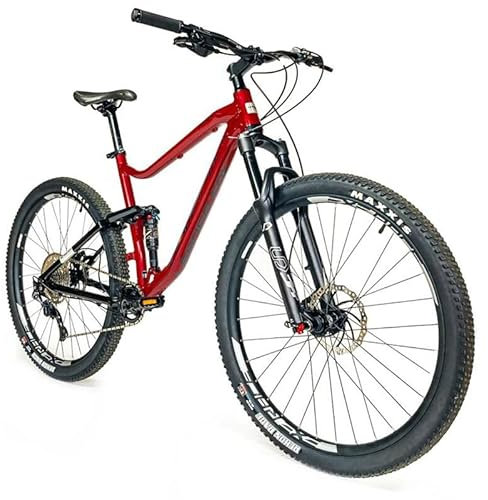 Muskuläres Mountainbike LEADER FOX 29 Zoll Trion 2022, vollgefedert, Herren, Rot, Tiger, 9 V (Rahmen 21,5 Zoll – Höhe 55 cm – XL – für Erwachsene von 185 cm bis größer)