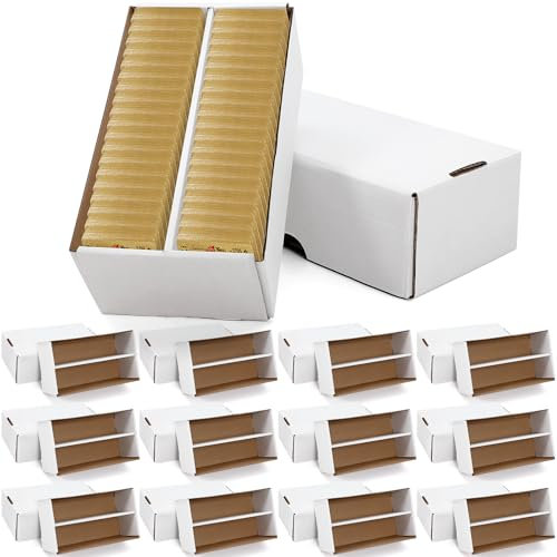 Yexiya 12 Pack 1600 Count Trading/Gaming Card Storage Box 2 Row Cardboard Storage Boxes for Gaming Cards Baseball Football Basketball Hockey Sports Collecting Supplies, White