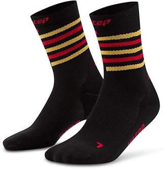 CEP - Laufsocken mit Kompression für Damen, Portugal Mid Cut Socks, mittellange Kompressionsstrümpfe, Größe IV/L / 42-45, black/red/marigold