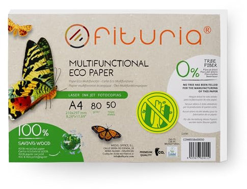 Recyclingpapier, A4, 80 g, 50 Blatt, 100% aus Recyclingpapier, Packung mit recycelten Papierbögen, natürliche Farbe, geeignet für Laserdrucker und Inkjet, Gastronomie (50 Blatt)