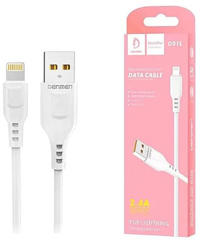 Denmen USB Kabel - Lightning 2,4A 20W 1m Schnellladegerät QC3.0, Weiß