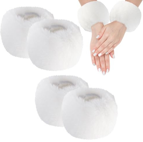 UILYNIU 2 Paar Pulswärmer Kunstpelz Armstulpen Warmers Handgelenk Manschetten für Damen Mädchen Winter Weihnachts Dekoration Stretchy Pelz Handgelenk Ring Arm Warm für den Winter Weiß
