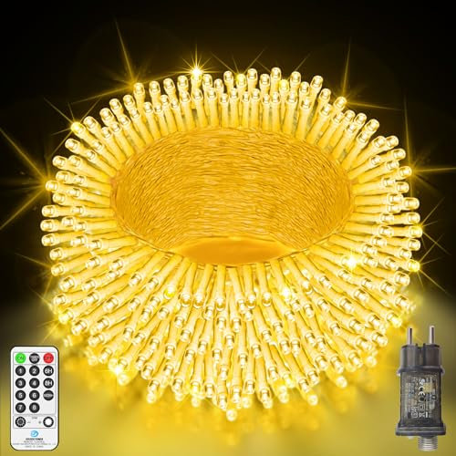 LYNNON LED Lichterkette Außen 15m 500 LED Lichterkette Innen 8 Modi mit Fernbedienung Timer Outdoor Lichterkette Wasserdicht für Party Hochzeit Garten Balkon Camping deko Weihnachtsbaum(Warmweiß)