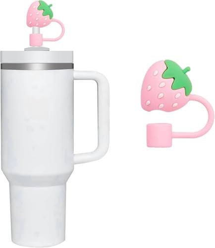 Pink Strawberry Straw Cover for Stanley 40&30 Oz Cup, Silicone Straw Covers Cap for Stanley Cup Accessories, Cute Straw Topper for Tumblers, Straw Cap Stopper for Reusable Straws Tip Lids