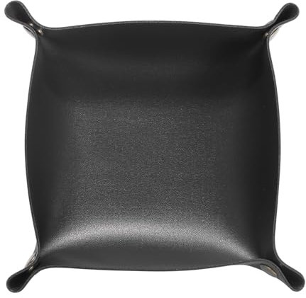 sourcing map PU Leather Valet Tray Unisex Folding Small Catchall Tray Portable Entryway Table Tray Nightstand Bedside Desk Tray for Key Wallet Watch Coin Jewelry Dice, Black