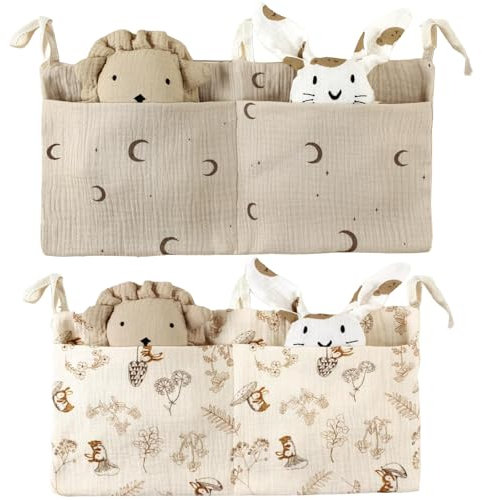 Bett Organizer Kinderbett 2 Stück Beistellbett Organizer Verstellbare Aufhängung Babybett Organizer mit 2 Taschen Organizer Babybett Geeignet für Windeln,Kleidung,Spielzeug