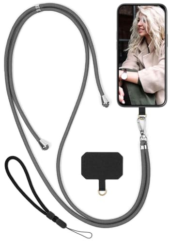 moex Unleash für Redmi Note 14 (4G) Handyband zum Umhängen ohne Hülle, Handykette Universal mit Karabiner, Handy Band abnehmbar, Kette mit Pad für Handyhülle, Grau, Silber