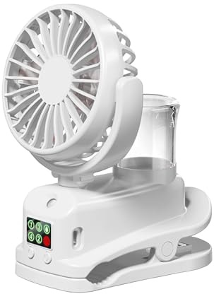 WUDEUI Mini Portable Clip on Misting Fan, USB Rechargeable Desk Fans, 4 Speed Adjustable Cooling Spray Fan for Summer Home Stroller Office and Outdoor